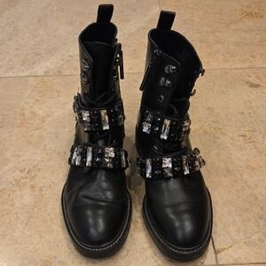 Zara Black Crystal-Embellished Combat Boots